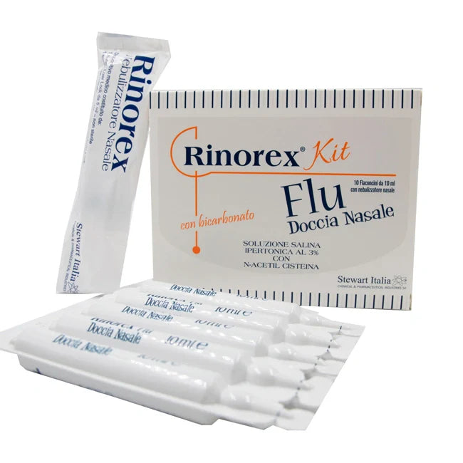 Stewart Italia Rinorex Flu Doccia Kit 10 flaconcini da 10 ml Dispositivo Medico