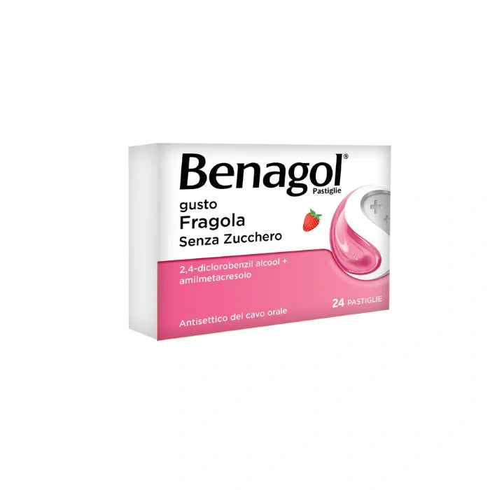 Benagol pastiglie gola fragola senza zucchero, 24 pastiglie, farmaci da banco