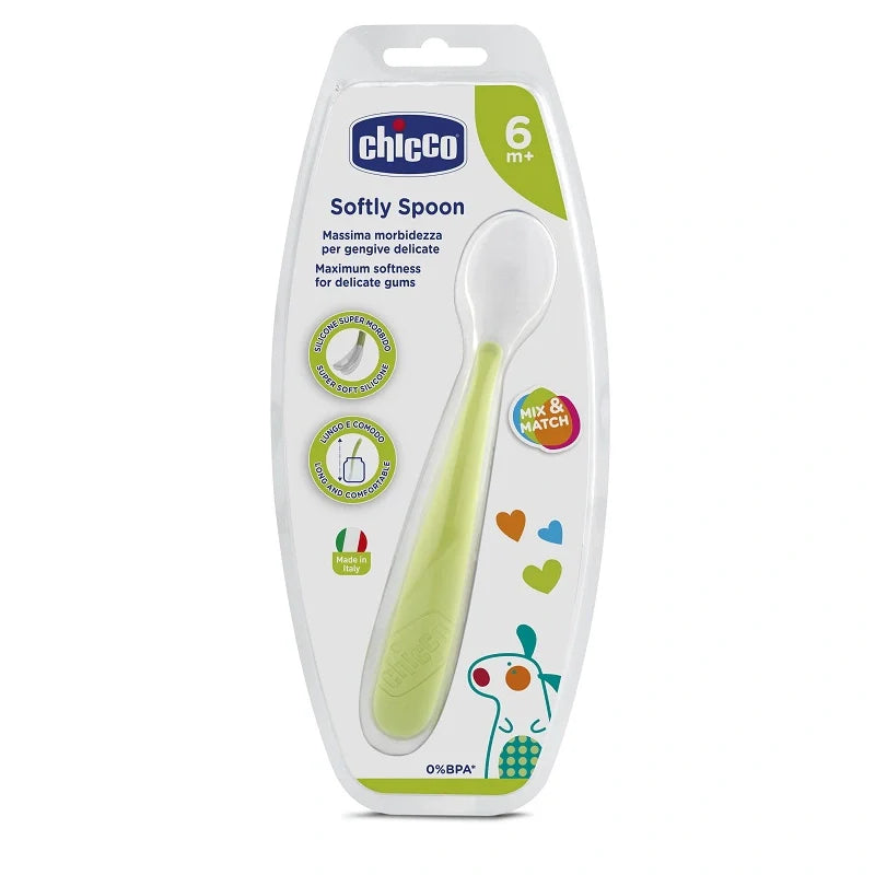 Chicco Cucchiaio Morbido Silicone 6M+ Verde, Accessori per l'alimentazione