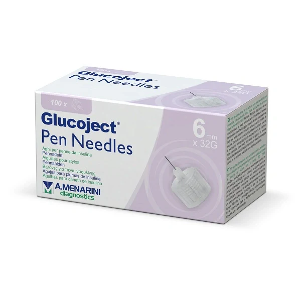 A.Menarini Glucoject Ago Penna 6mm G32, 100 pezzi, Dispositivo medico