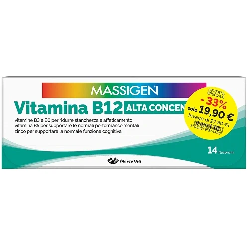 Massigen Vitamina B12 Alta Concentrazione 14+14 Flaconi, Integratori