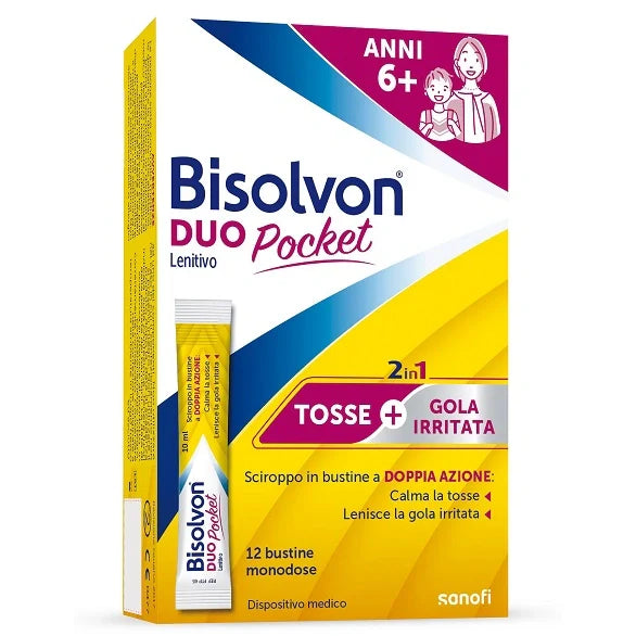 Bisolvon Duo Pocket 12 bustine, dispositivo medico per tosse e gola