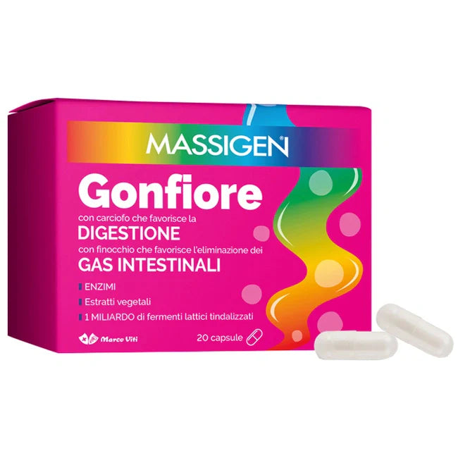 Massigen Gonfiore 20 cps, integratore per gonfiore, salute intestinale