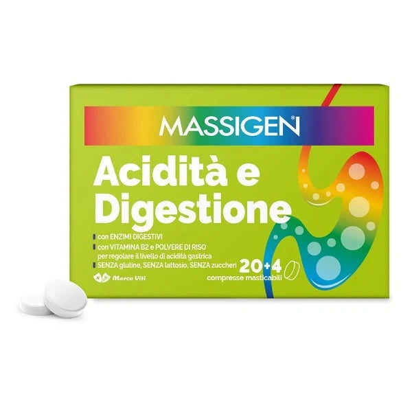 Massigen Acidità e Digestione 24 Compresse, Integratori, Benessere Digestivo
