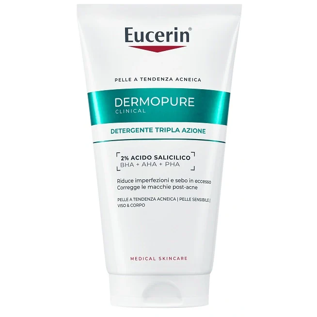 Eucerin Dermopure Detergente Tripla Azione 150 ml, detergente viso