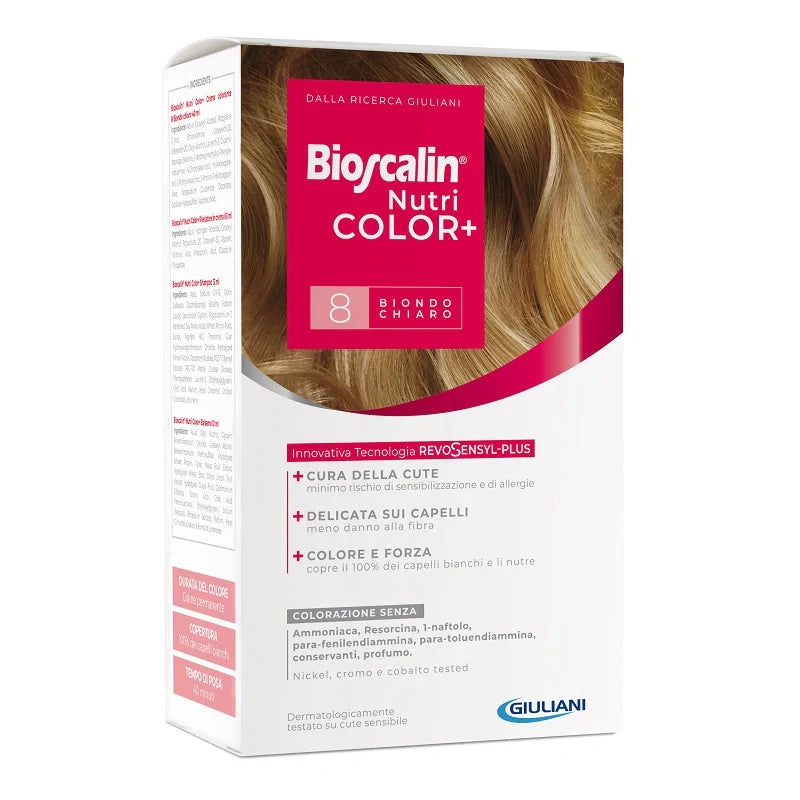 Bioscalin Nutricolor Plus 8 Biondo Chiaro, crema colorante 40 ml, cosmetici