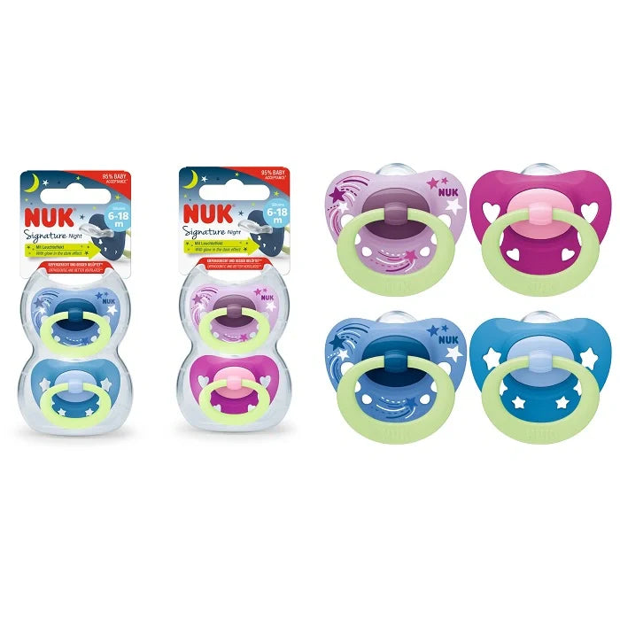 Nuk Succhietti Signature Night Silicone 6-18 mesi, Succhietti