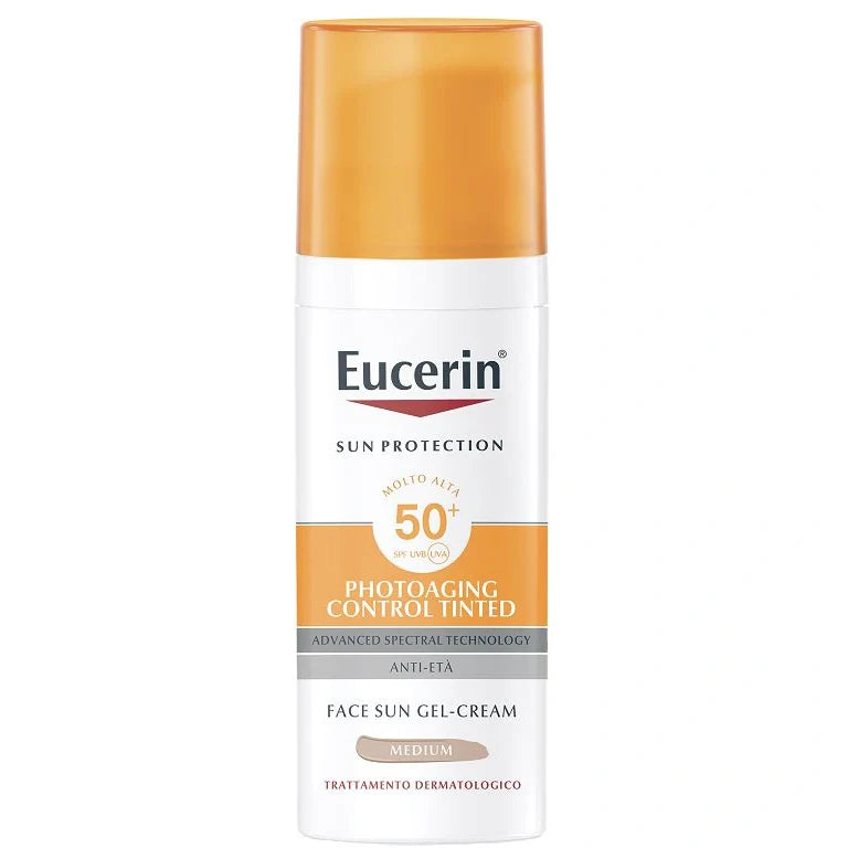 Eucerin Sun Photoaging Tint 50+, flacone da 50 ml, protezione solare anti-età
