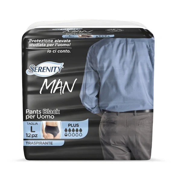 Serenity Man Pants Black L, 12 pezzi, dispositivo medico, pannoloni per uomo