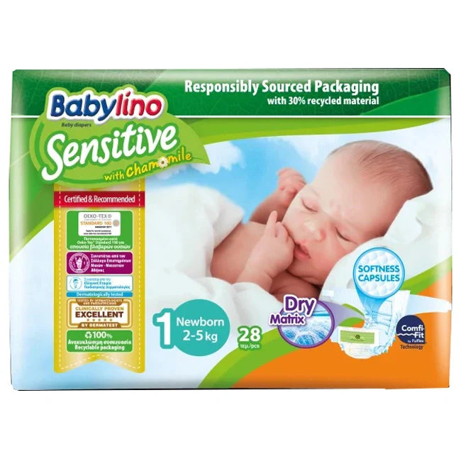 Mega Disposables Babylino Sensitive Newborn 1 Pannolini 28 Pezzi Pannolini