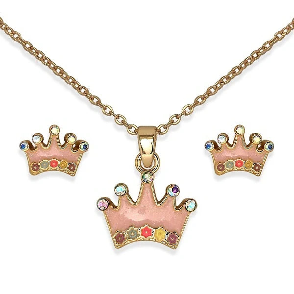 Sanico Parure Crown Gold Plated, orecchini e collanina, accessori moda